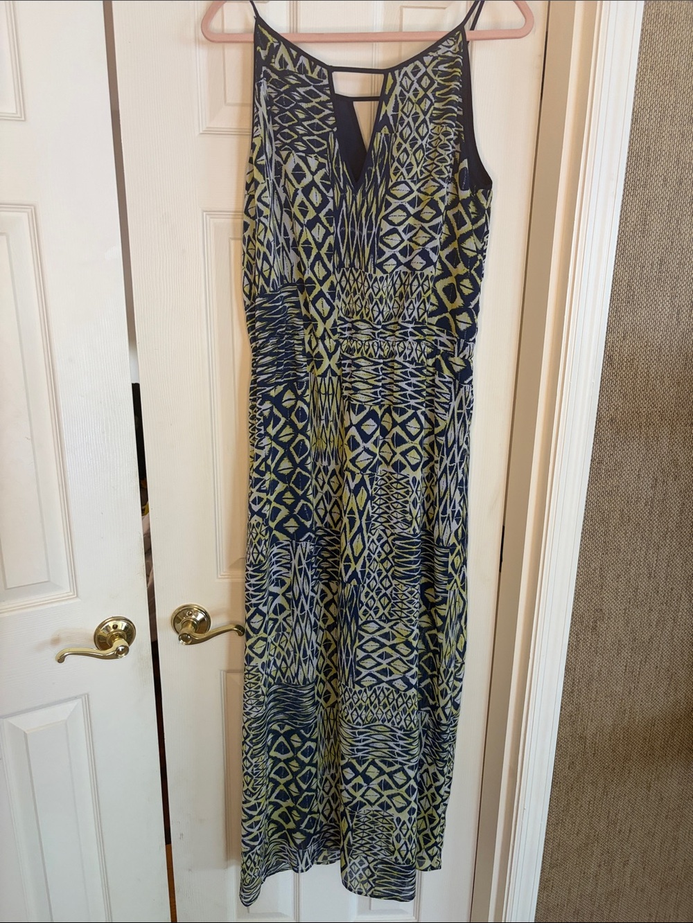 Romeo & Juliet Couture Navy and Lime Geometric Maxi Dress